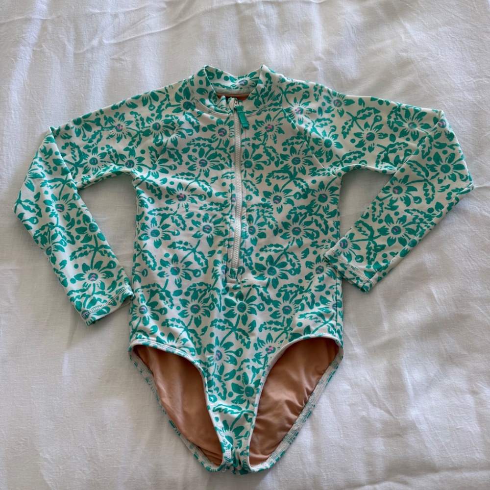Jcrew Crewcuts Green Floral Swimsuit Rashguard Size 6/7
